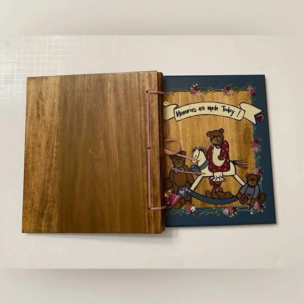 Vintage wood snapshots “ Memories are made Today” blank album for photography.